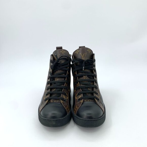 Louis Vuitton High-Top Monogram Sneakers With Side Zipper & Lace-Up Closure Blac - Picture 2 of 8